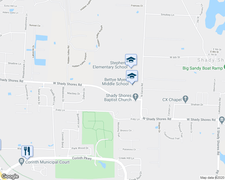 map of restaurants, bars, coffee shops, grocery stores, and more near 420 West Shady Shores Road in Shady Shores