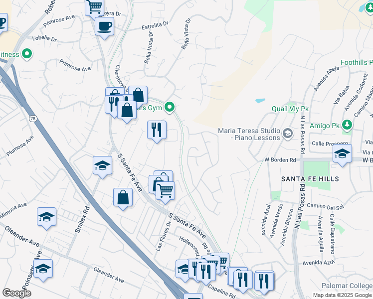 map of restaurants, bars, coffee shops, grocery stores, and more near 880 Via La Venta in San Marcos