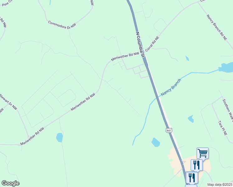 map of restaurants, bars, coffee shops, grocery stores, and more near 129 Red Oak Trail in Milledgeville