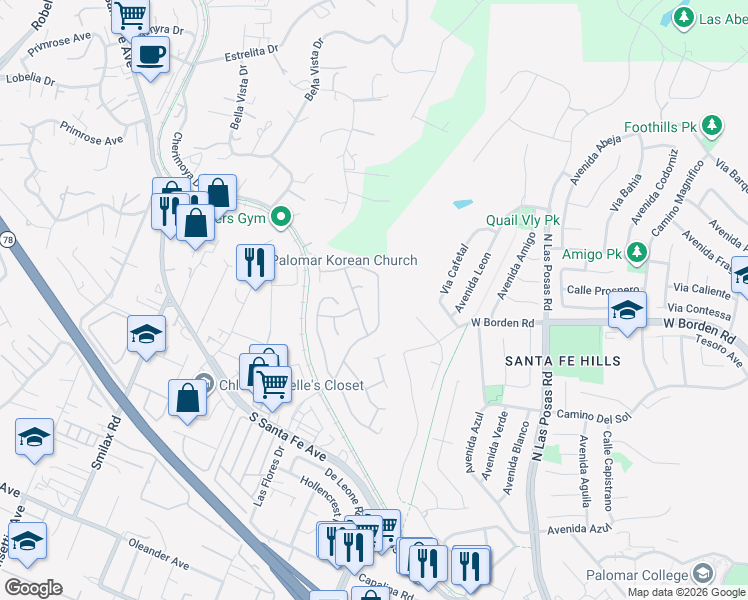 map of restaurants, bars, coffee shops, grocery stores, and more near 1748 Avenida Regina in San Marcos