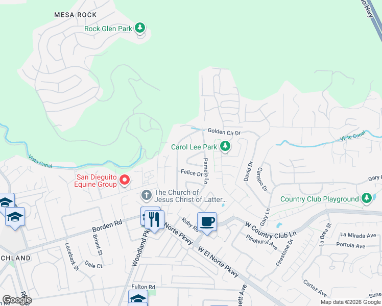 map of restaurants, bars, coffee shops, grocery stores, and more near 2044 Billy Glen in Escondido