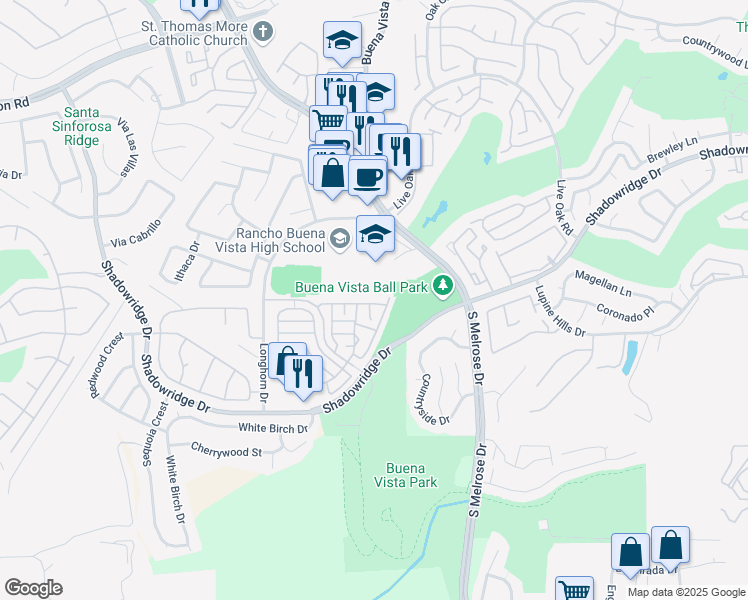 map of restaurants, bars, coffee shops, grocery stores, and more near 1823 Jamaica Way in Vista