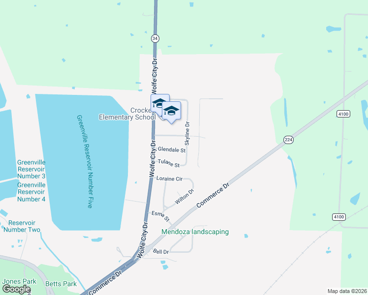 map of restaurants, bars, coffee shops, grocery stores, and more near 1406 Glendale Street in Greenville