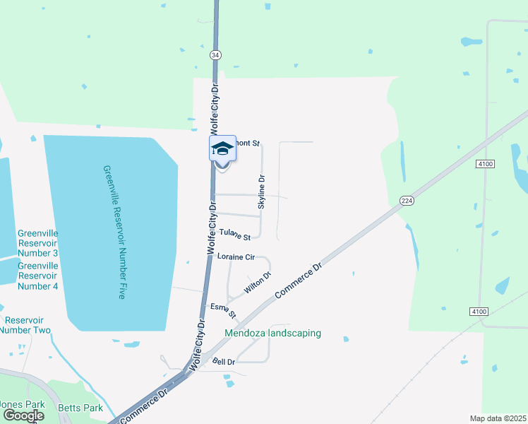 map of restaurants, bars, coffee shops, grocery stores, and more near 1304 Skyline Drive in Greenville