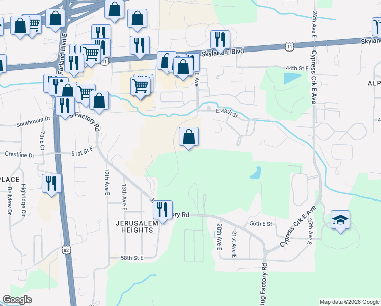 map of restaurants, bars, coffee shops, grocery stores, and more near in Tuscaloosa
