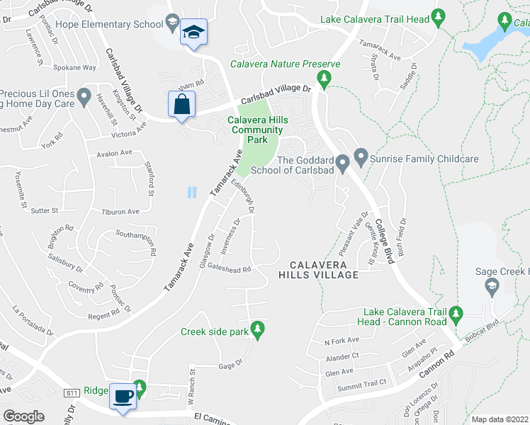 map of restaurants, bars, coffee shops, grocery stores, and more near 4742 Inverness Court in Carlsbad