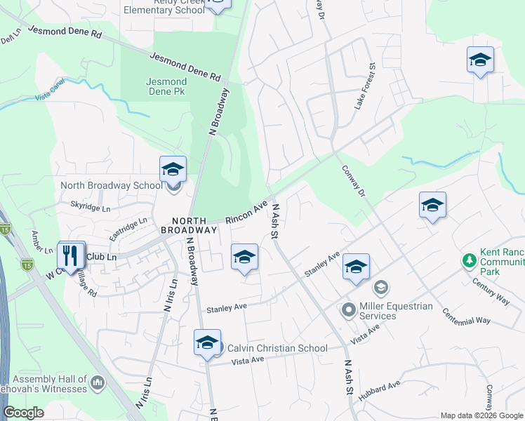 map of restaurants, bars, coffee shops, grocery stores, and more near 2257 Brookwood Court in Escondido