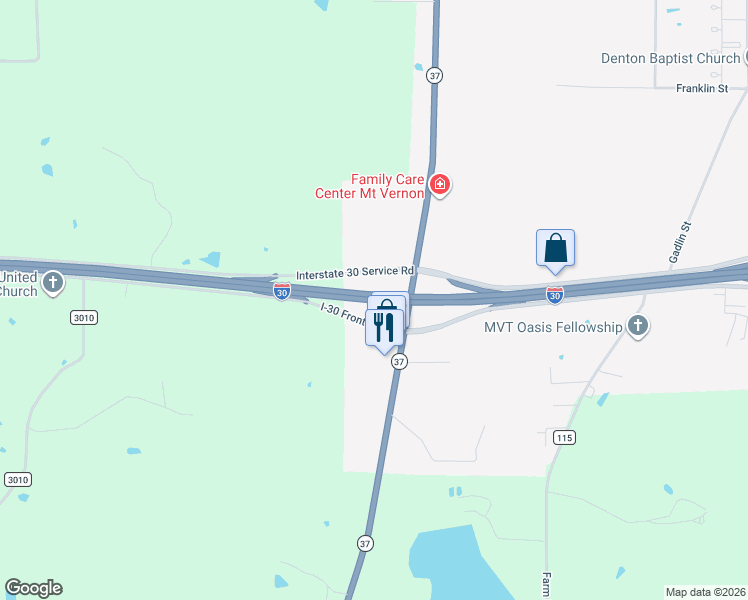 map of restaurants, bars, coffee shops, grocery stores, and more near Interstate 30 in Mount Vernon