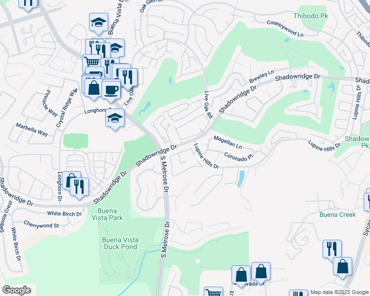 map of restaurants, bars, coffee shops, grocery stores, and more near 1678 Harbor Drive in Vista