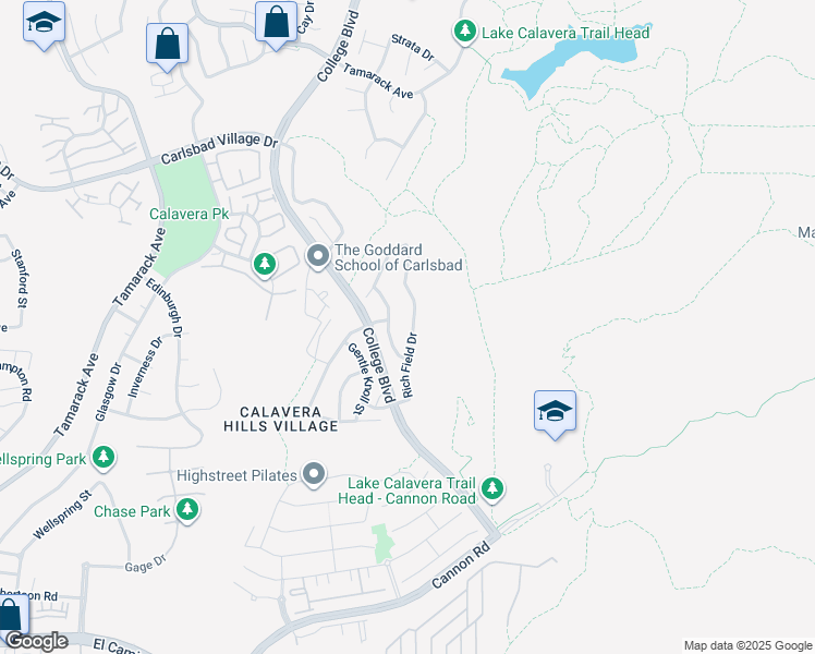 map of restaurants, bars, coffee shops, grocery stores, and more near 3461 Rich Field Drive in Carlsbad