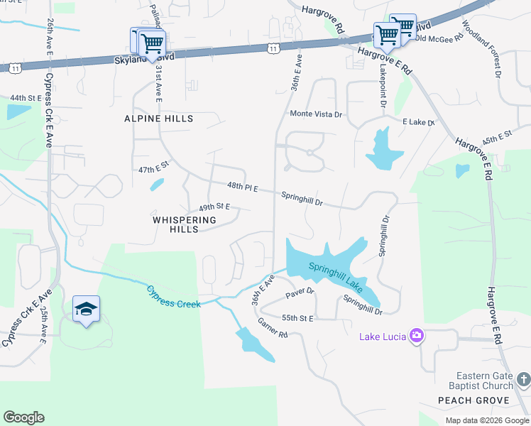 map of restaurants, bars, coffee shops, grocery stores, and more near 4908 36th Avenue East in Tuscaloosa