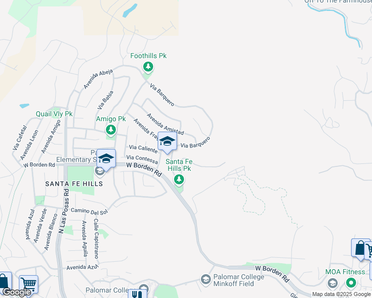 map of restaurants, bars, coffee shops, grocery stores, and more near 751 Via Barquero in San Marcos