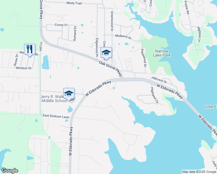 map of restaurants, bars, coffee shops, grocery stores, and more near 1812 West Eldorado Parkway in Little Elm
