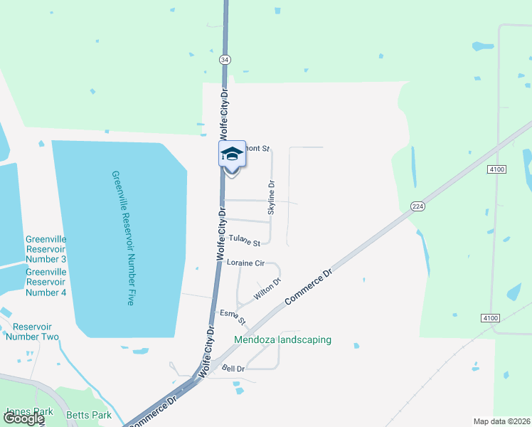 map of restaurants, bars, coffee shops, grocery stores, and more near 1305 Skyline Drive in Greenville