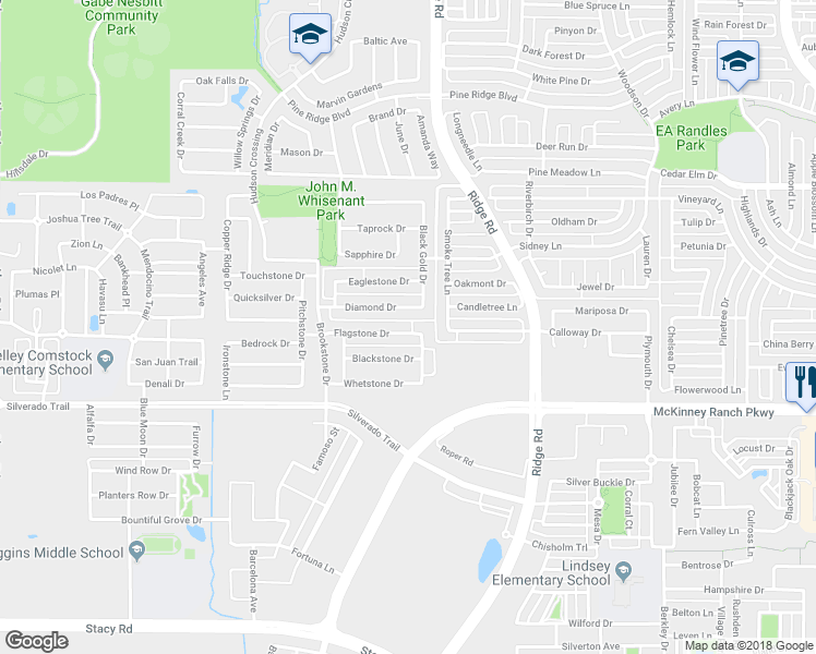 map of restaurants, bars, coffee shops, grocery stores, and more near 6208 Flagstone Drive in McKinney