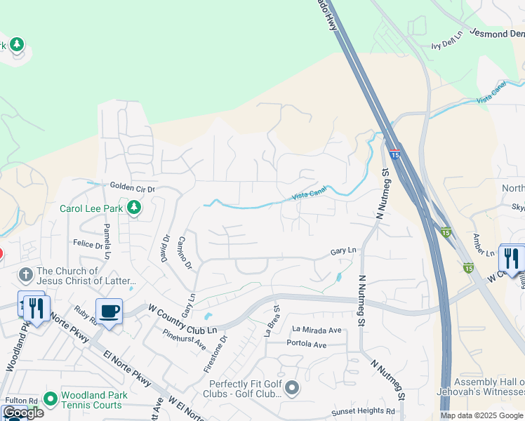 map of restaurants, bars, coffee shops, grocery stores, and more near 2033 Gem Lane in Escondido