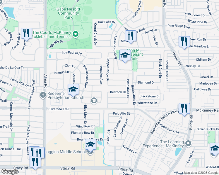 map of restaurants, bars, coffee shops, grocery stores, and more near 5829 Lodgestone Drive in McKinney
