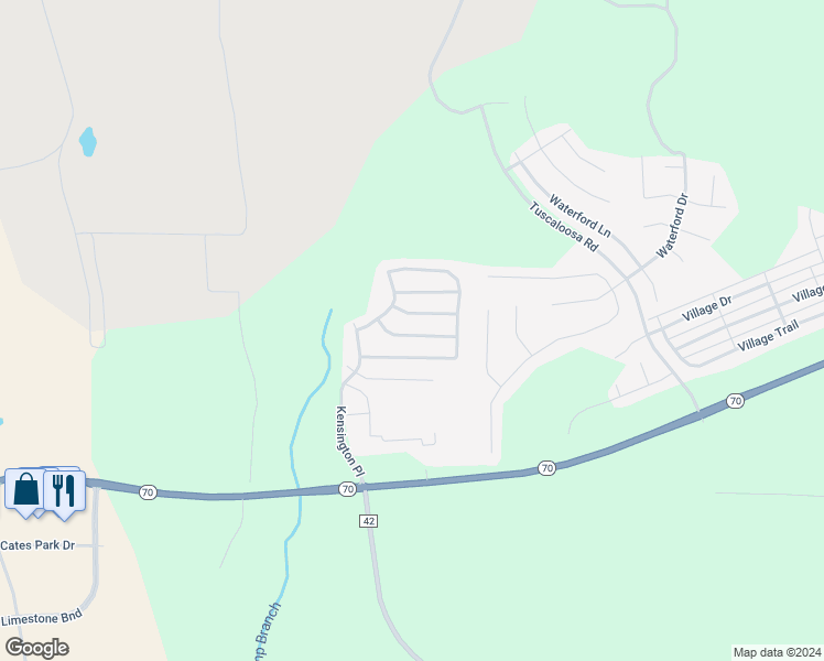 map of restaurants, bars, coffee shops, grocery stores, and more near 6031 Kensington Way in Calera