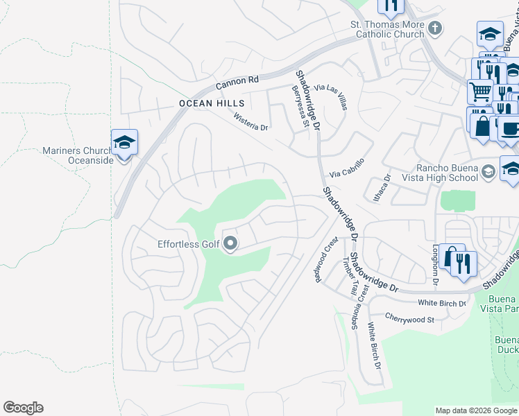 map of restaurants, bars, coffee shops, grocery stores, and more near 5061 Corinthia Way in Oceanside