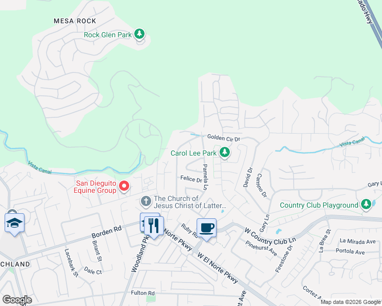 map of restaurants, bars, coffee shops, grocery stores, and more near 2044 Billy Glen in Escondido