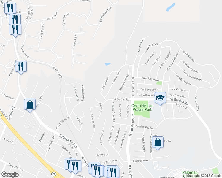 map of restaurants, bars, coffee shops, grocery stores, and more near 735 Avenida Leon in San Marcos