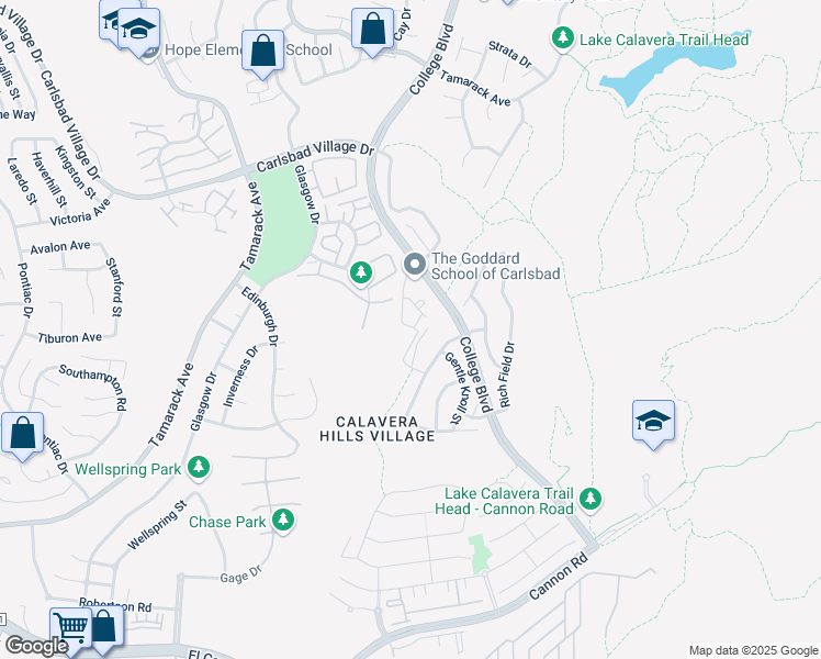 map of restaurants, bars, coffee shops, grocery stores, and more near 3448 Clear Cliff Court in Carlsbad
