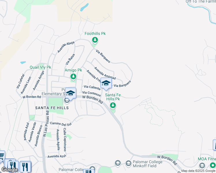 map of restaurants, bars, coffee shops, grocery stores, and more near 742 Via Barquero in San Marcos