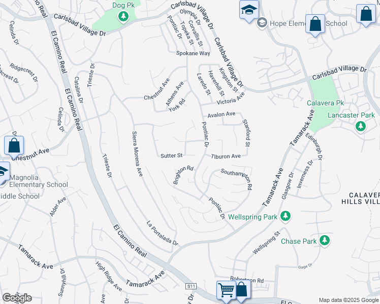 map of restaurants, bars, coffee shops, grocery stores, and more near 2668 Sutter Street in Carlsbad