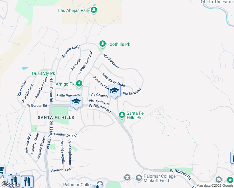 map of restaurants, bars, coffee shops, grocery stores, and more near 742 Via Barquero in San Marcos