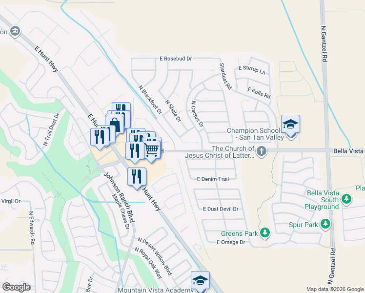 map of restaurants, bars, coffee shops, grocery stores, and more near 815 East Mayfield Circle in San Tan Valley
