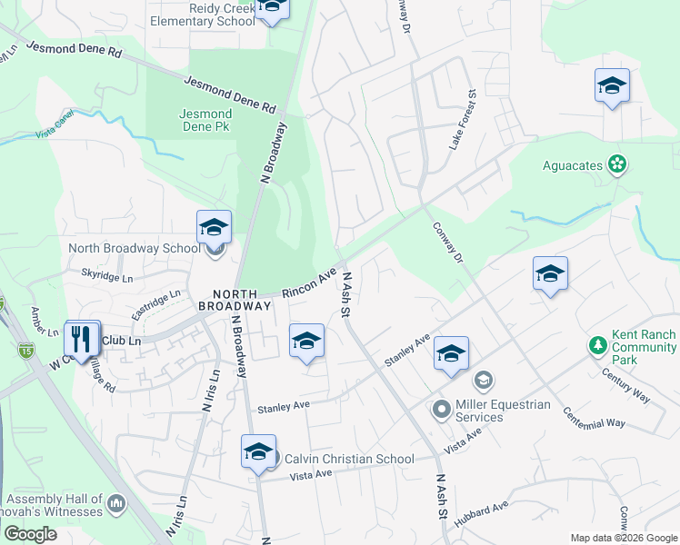 map of restaurants, bars, coffee shops, grocery stores, and more near 2257 Brookwood Court in Escondido