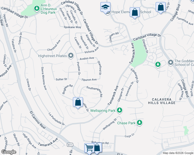 map of restaurants, bars, coffee shops, grocery stores, and more near 4378 Tuolumne Place in Carlsbad