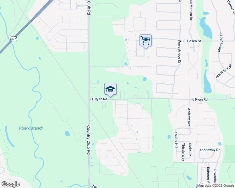map of restaurants, bars, coffee shops, grocery stores, and more near 3821 Lauren's Place Road in Denton