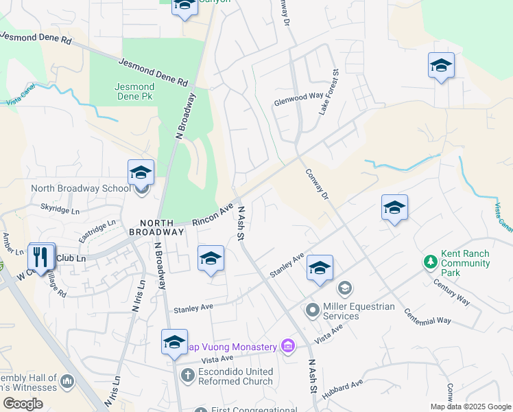 map of restaurants, bars, coffee shops, grocery stores, and more near 588 Shadywood Drive in Escondido