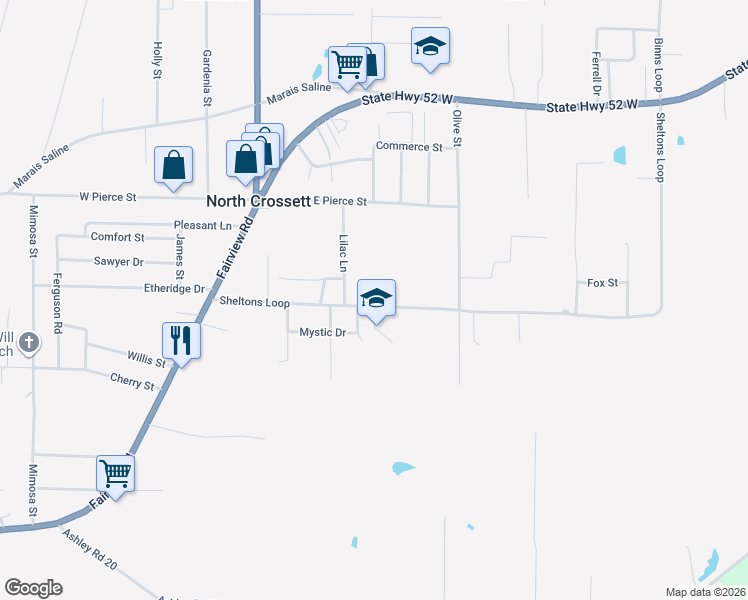 map of restaurants, bars, coffee shops, grocery stores, and more near 185 Sheltons Loop in Crossett