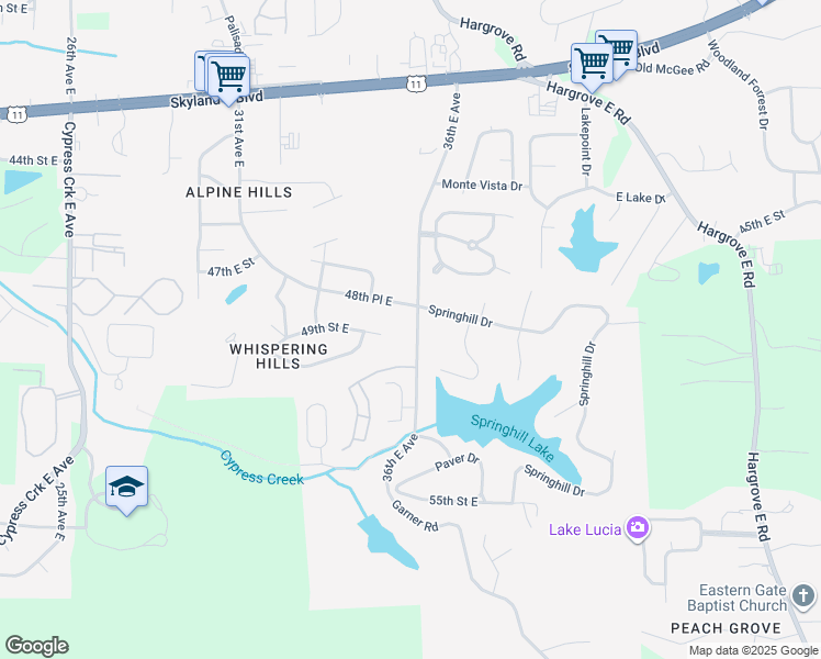 map of restaurants, bars, coffee shops, grocery stores, and more near 4908 36th Avenue East in Tuscaloosa