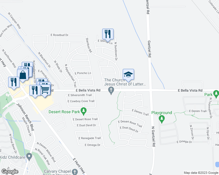 map of restaurants, bars, coffee shops, grocery stores, and more near 1437 East Mayfield Drive in Queen Creek