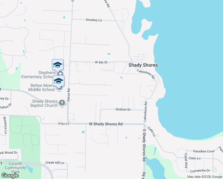 map of restaurants, bars, coffee shops, grocery stores, and more near 128 North Garza Road in Shady Shores