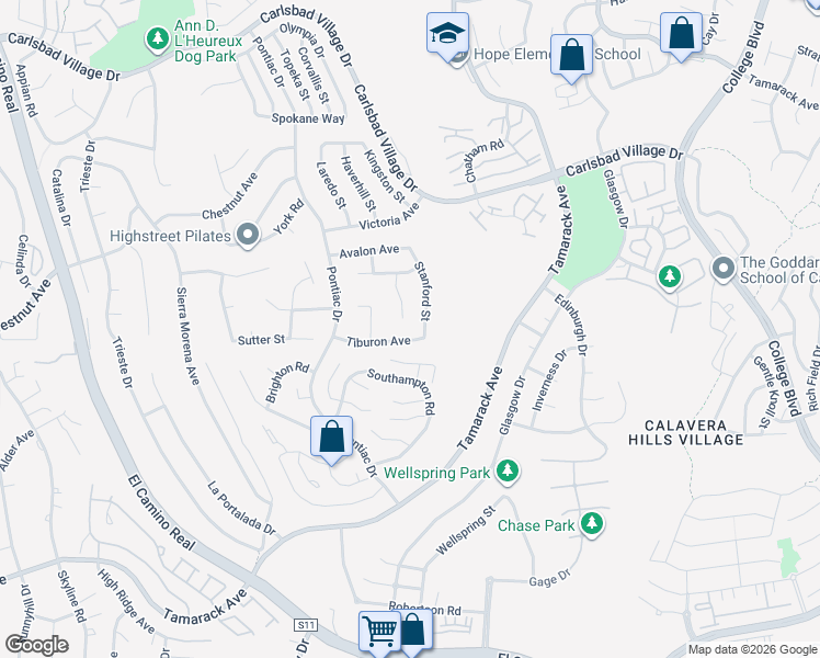 map of restaurants, bars, coffee shops, grocery stores, and more near 4378 Tuolumne Place in Carlsbad
