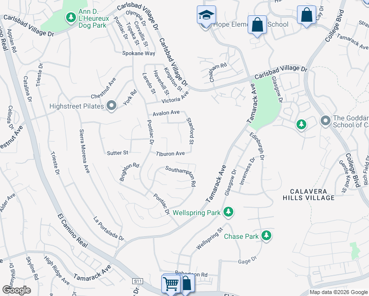 map of restaurants, bars, coffee shops, grocery stores, and more near 4378 Tuolumne Place in Carlsbad