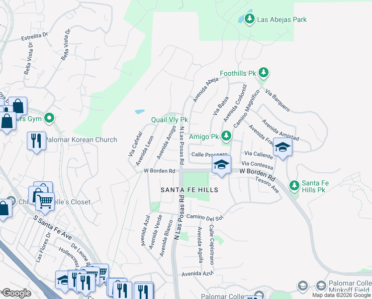 map of restaurants, bars, coffee shops, grocery stores, and more near 1378 Corte Lira in San Marcos