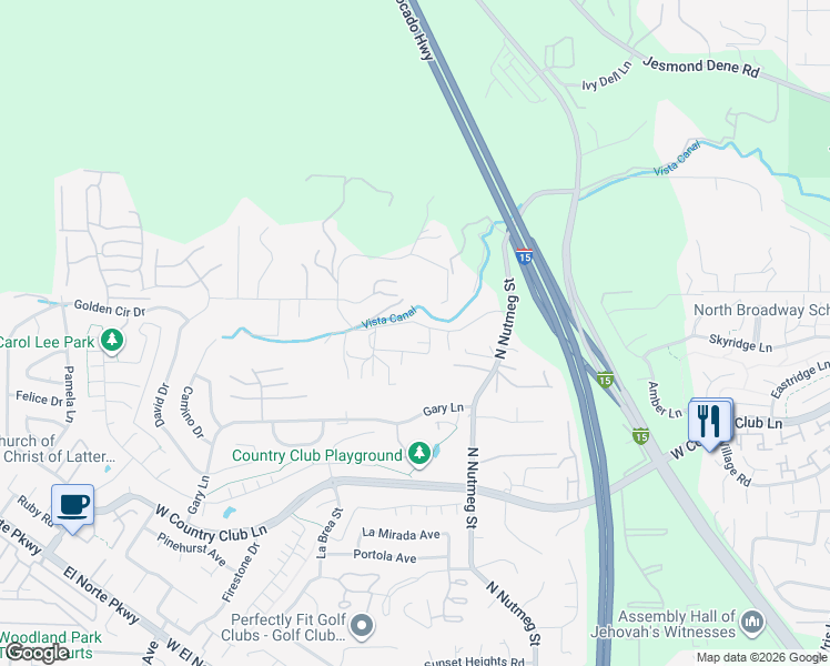 map of restaurants, bars, coffee shops, grocery stores, and more near 1895 Rockhoff Road in Escondido