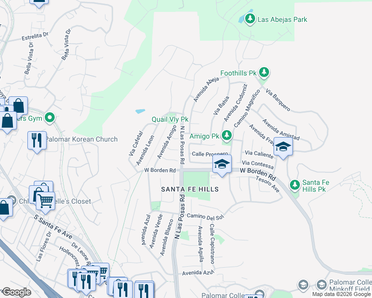 map of restaurants, bars, coffee shops, grocery stores, and more near 1378 Corte Lira in San Marcos