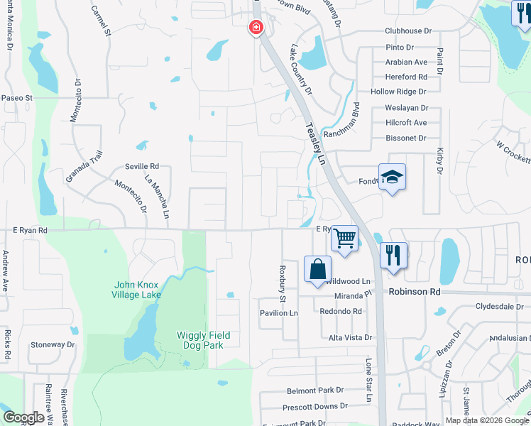 map of restaurants, bars, coffee shops, grocery stores, and more near 2100 Ringtail Drive in Lake Dallas