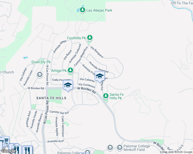 map of restaurants, bars, coffee shops, grocery stores, and more near 1225 Avenida Fragata in San Marcos