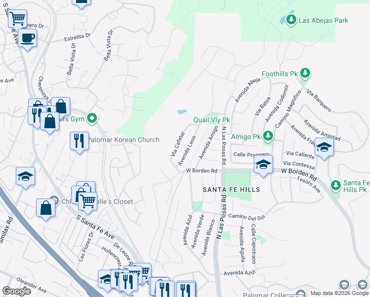 map of restaurants, bars, coffee shops, grocery stores, and more near 735 Avenida Leon in San Marcos