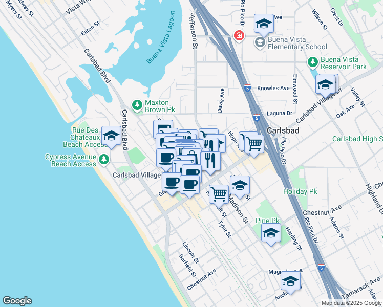 map of restaurants, bars, coffee shops, grocery stores, and more near in Carlsbad