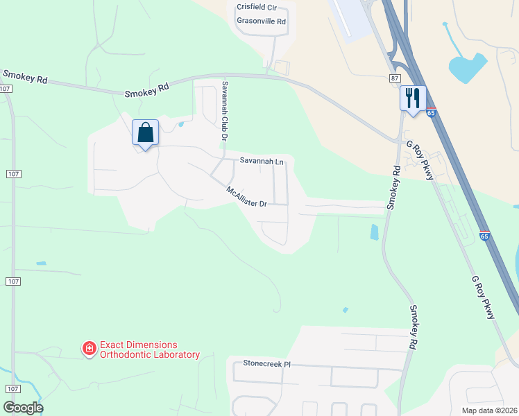 map of restaurants, bars, coffee shops, grocery stores, and more near 968 McAllister Drive in Calera