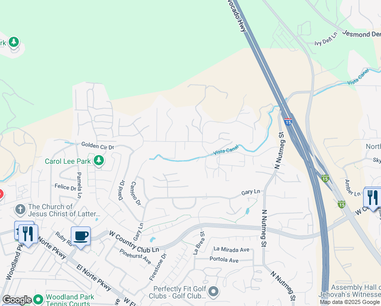 map of restaurants, bars, coffee shops, grocery stores, and more near 2033 Gem Lane in Escondido