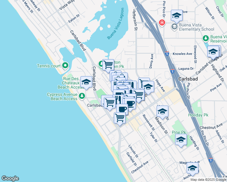 map of restaurants, bars, coffee shops, grocery stores, and more near 2677 State Street in Carlsbad
